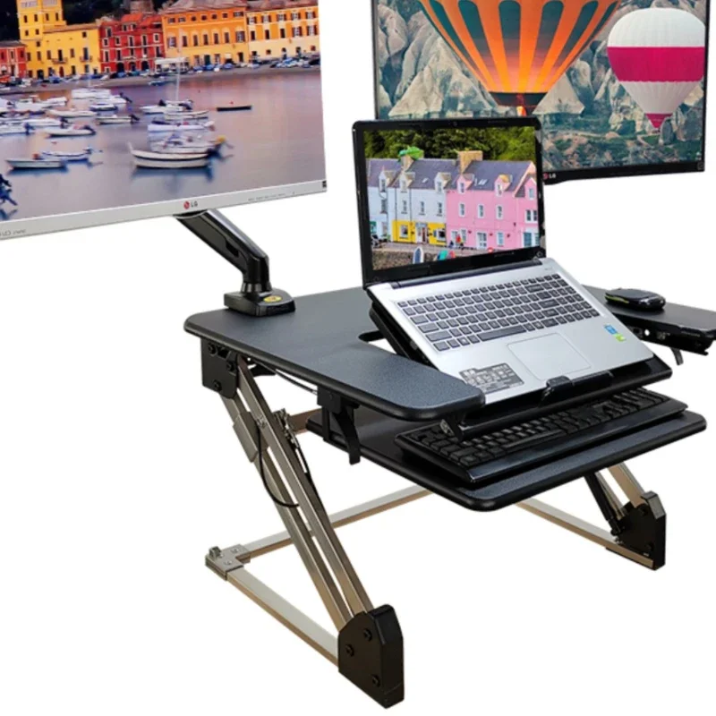 

Standing computer desk with foldable bracket, lifting table, standing workbench, hanging dual screen standing office desk