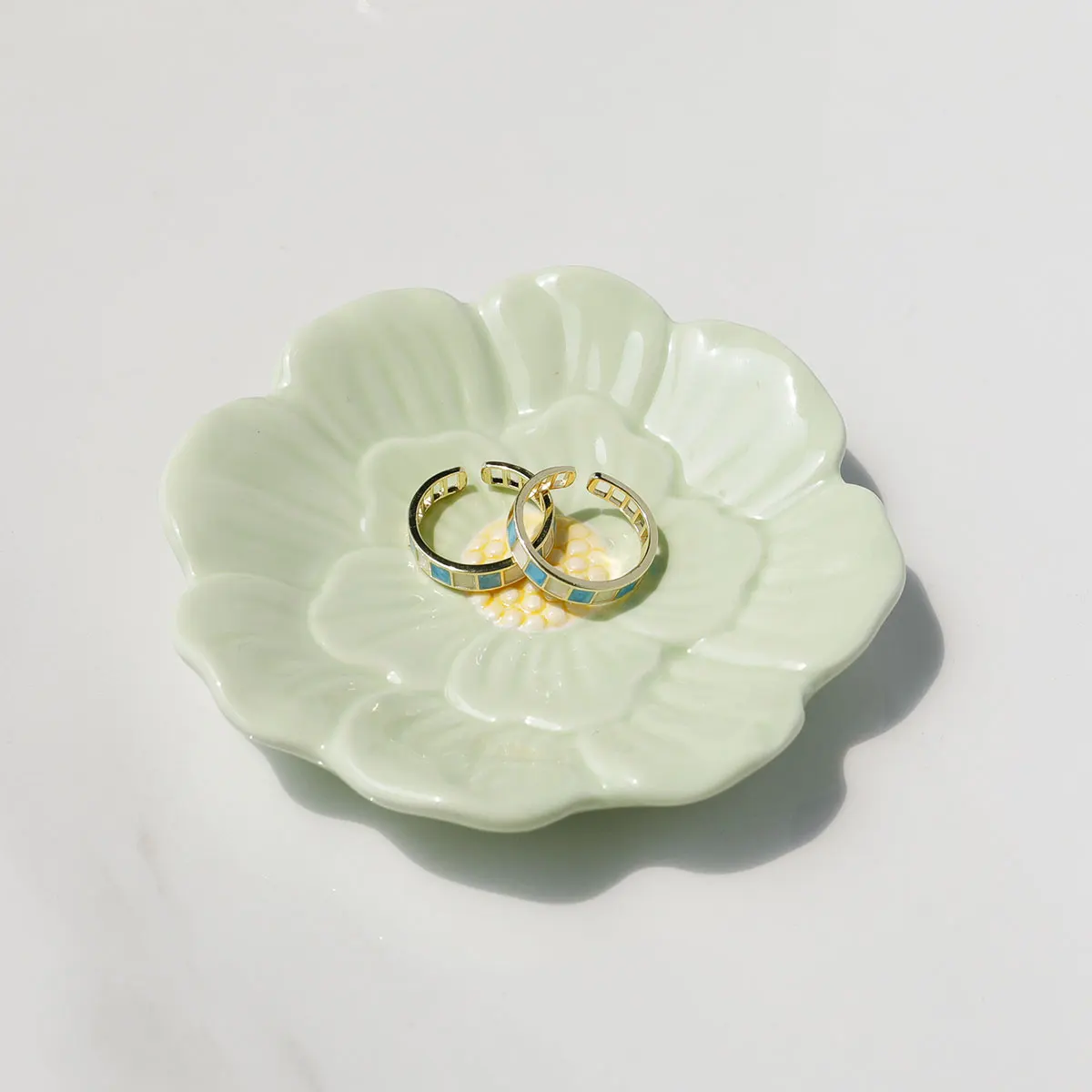 1Pc Ceramic Jewelry Tray Lotus Flower Ring Dish Holder Porcelain Trinket Tray Decorative Trinket Plate for Ring Necklace 5