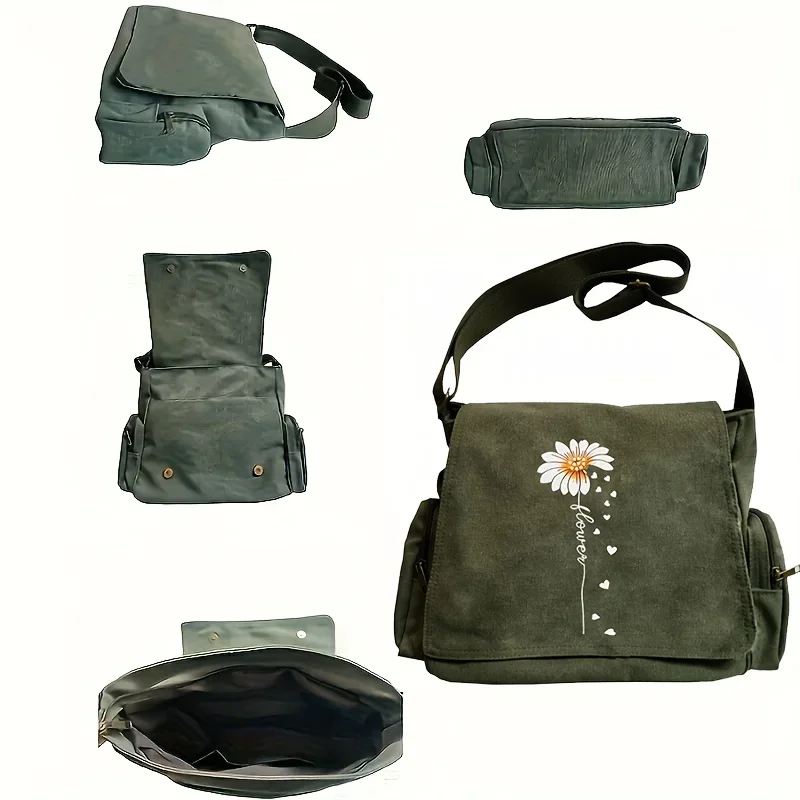 Large Capacity Women's Messenger Bags Floral Heart Pattern Crossbody Bag Adjustable Shoulder Strap Shoulder Bag Daily Shopping