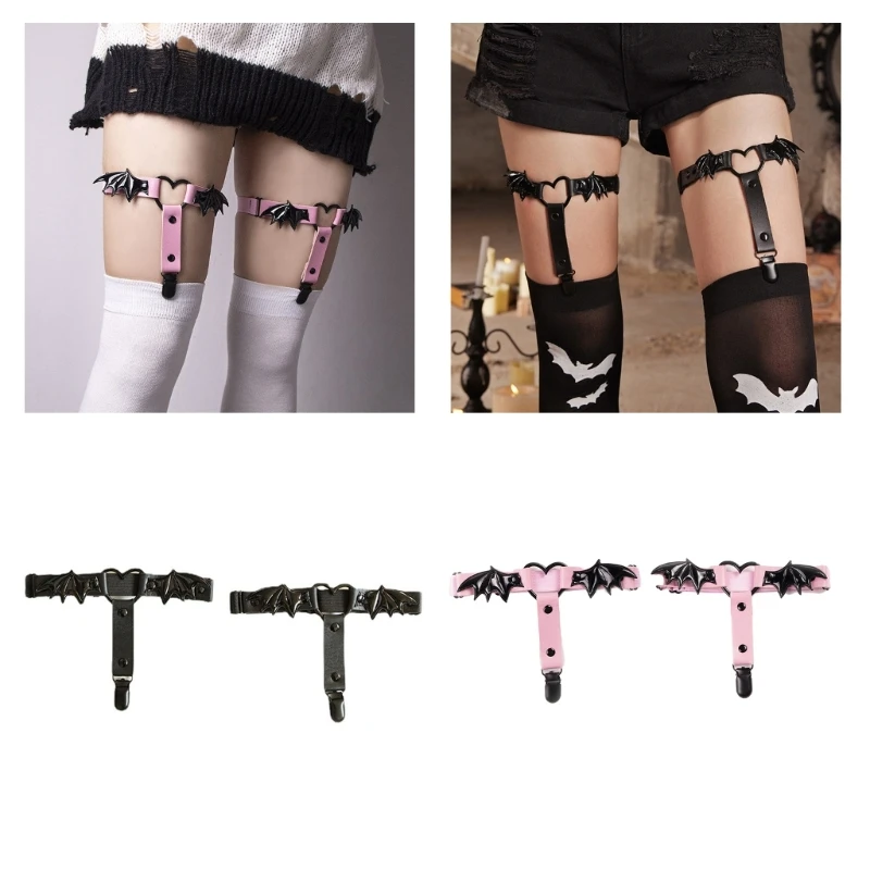 

Gothic Leg Garter Clip with Bat Wing Exotic Thigh Garter Elastic Sexy Body Chain Jewelry Nightclub Party for Girls