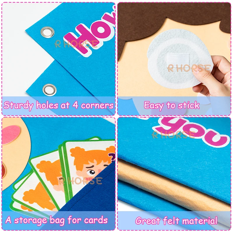 88Pcs Emotions Change Felt Board Story Early Learning Supplies DIY Facial Expressions Puzzle Preschool Montessori Toys for Kids 4