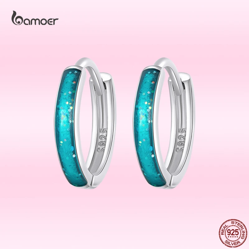 gold ring for women Bamoer New Genuine 925 Sterling Silver Simple Colorful Circle Earrings Blue Ear Hoods for Women S925 Fine Jewelry Gift Wholesale gold ring for women