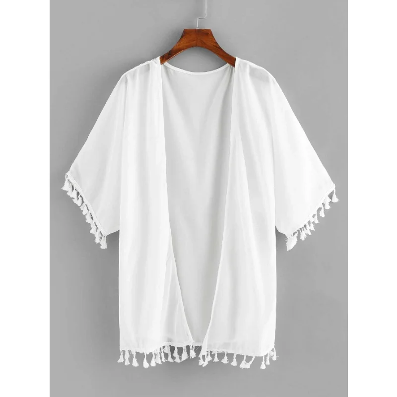 Women Swimsuit Kimono White Bohemian Loose Cardigan Tops Beach Cover Ups Holiday Sunscreen Blouses Woman Summer Beachwear