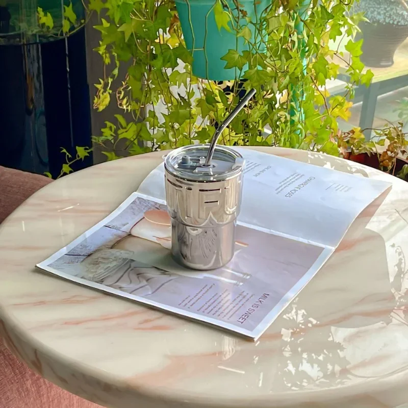 New Glass Straw Coffee Cup, Female Ins Feng Shui Cup with Lid, Creative Cup, Internet Celebrity, Same Style Bamboo Node Cup liji