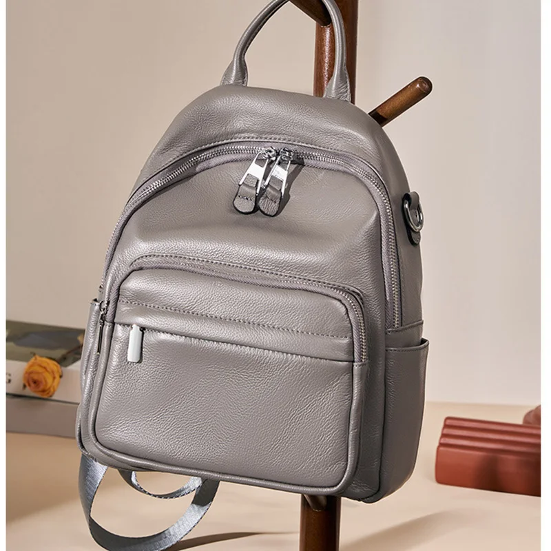 여성용 배낭 크로스 바디 숄더백, 오일 왁스, 정품 가죽, 학교 패션, 레트로 소가죽 배낭 