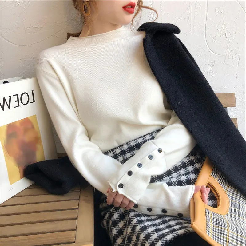 Sweater Women Knitted Pullover 2022 Autumn Winter Thick Sweater Long Sleeve Turtleneck Button Jumper Soft Warm Pull Femme pink sweater Sweaters