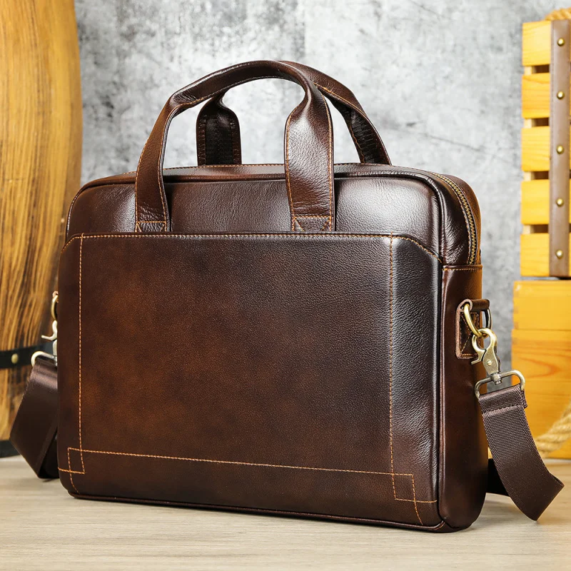 Bolsa masculina de couro genuíno, maleta de couro bovino de camada superior, bolsa para laptop de couro genuíno, bolsa executiva