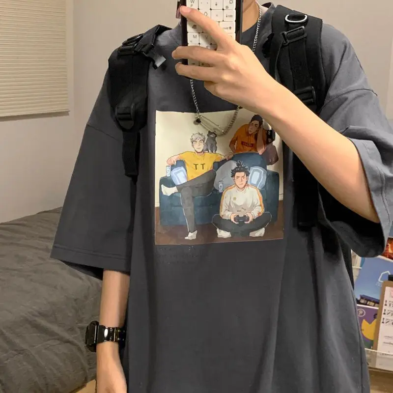 

Printed short-sleeved T-shirt men's summer loose ins trend summer Korean style versatile student half-sleeved inner top y2k emo