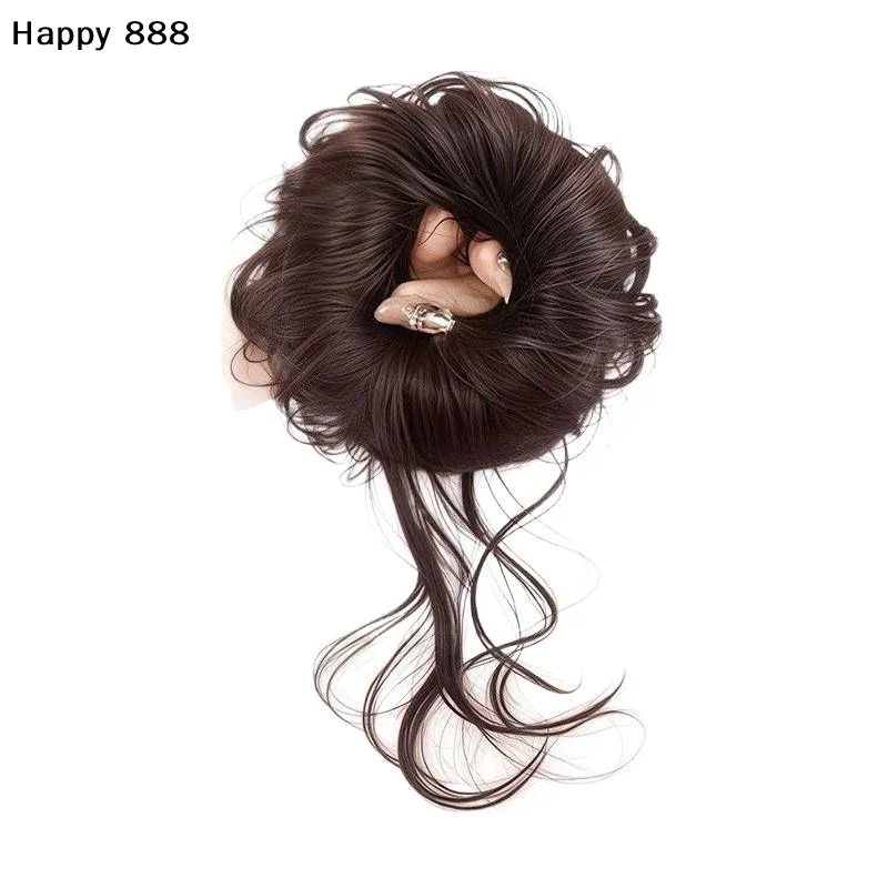 Haargummis im neuen Stil und Packungen mit künstlichem Haar, flauschige Dutt-Haaraccessoires, niedrige Dutt-Haargummis für Haarverlängerungen und Perücken für Damen – Detail 8