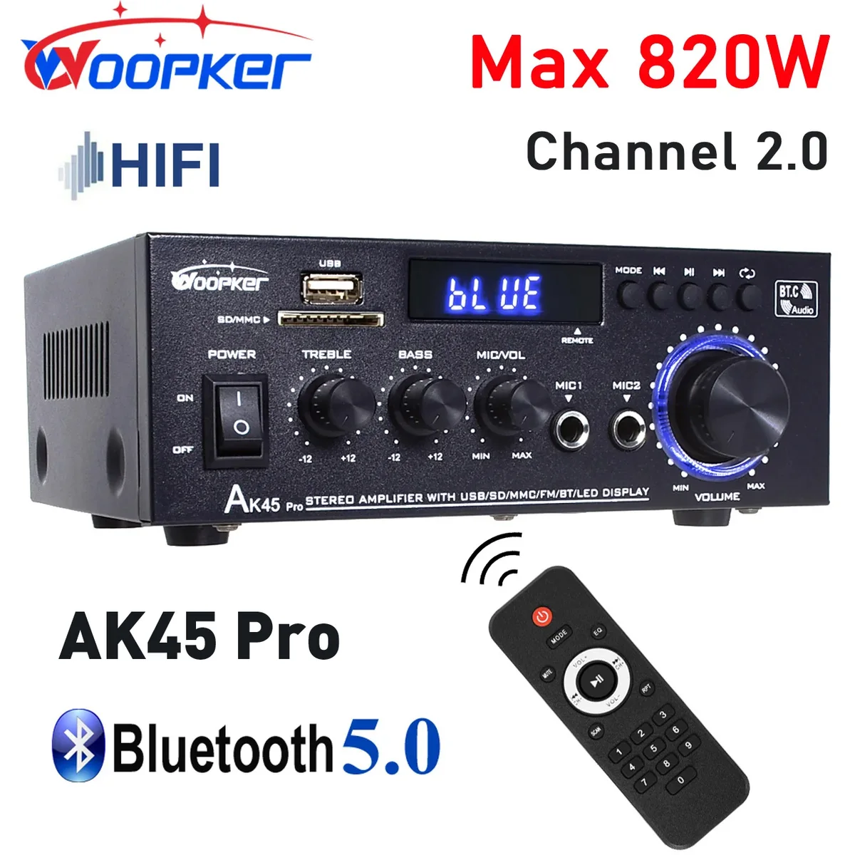 90Wx2 Channel 2.0 Bluetooth Surround Sound AMP Speaker AK45 PRO New 12V 220V 110V  HiFi Digital Amplifier Max Power