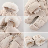 Winter Newborn Baby Girl Clothes Thicken Baby Romper With Gloves Warm Baby Jumpsuit Hooded Plus Velvet Children's Clothing 0-18M 4