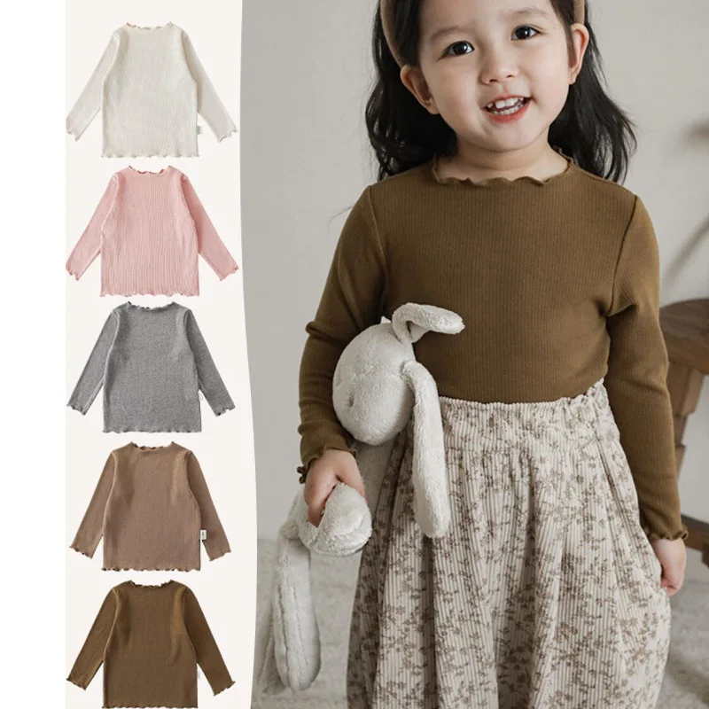 Vintage Girls Lace Shirt Spring Fall Long Sleeve Cotton Ribbed Kids Shirt for Toddler Girls Clothing Children Tops Outwear 2-8Y