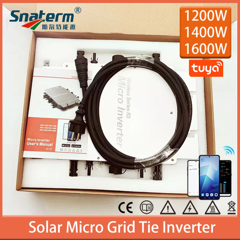 마이크로 태양광 그리드 타이 인버터, 순수 사인파 인버터, 입력 DC22V-60V, 내장 와이파이 태양광 인버터, 1200W-1600W, AC110V230V