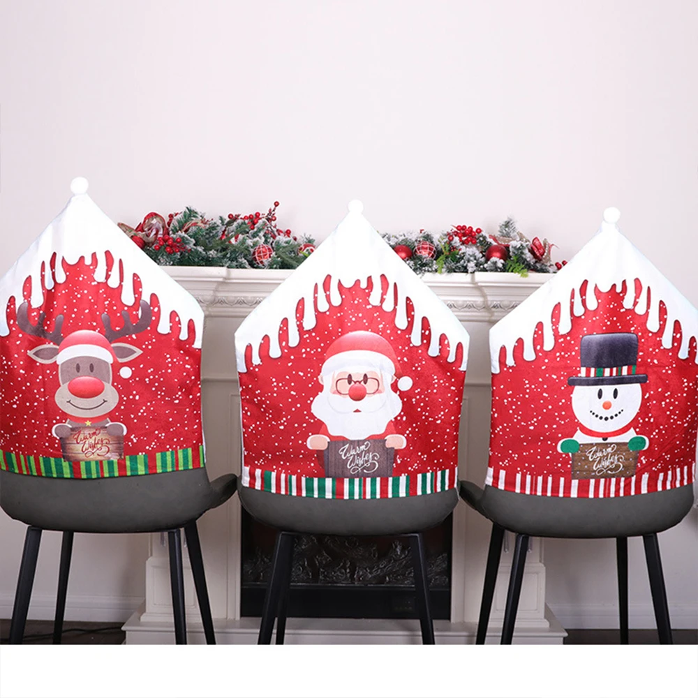 

Santa Claus Christmas Non-woven Dinner Table Red Hat Chair Back Covers Xmas Christmas Decorations for Home New Year 2023