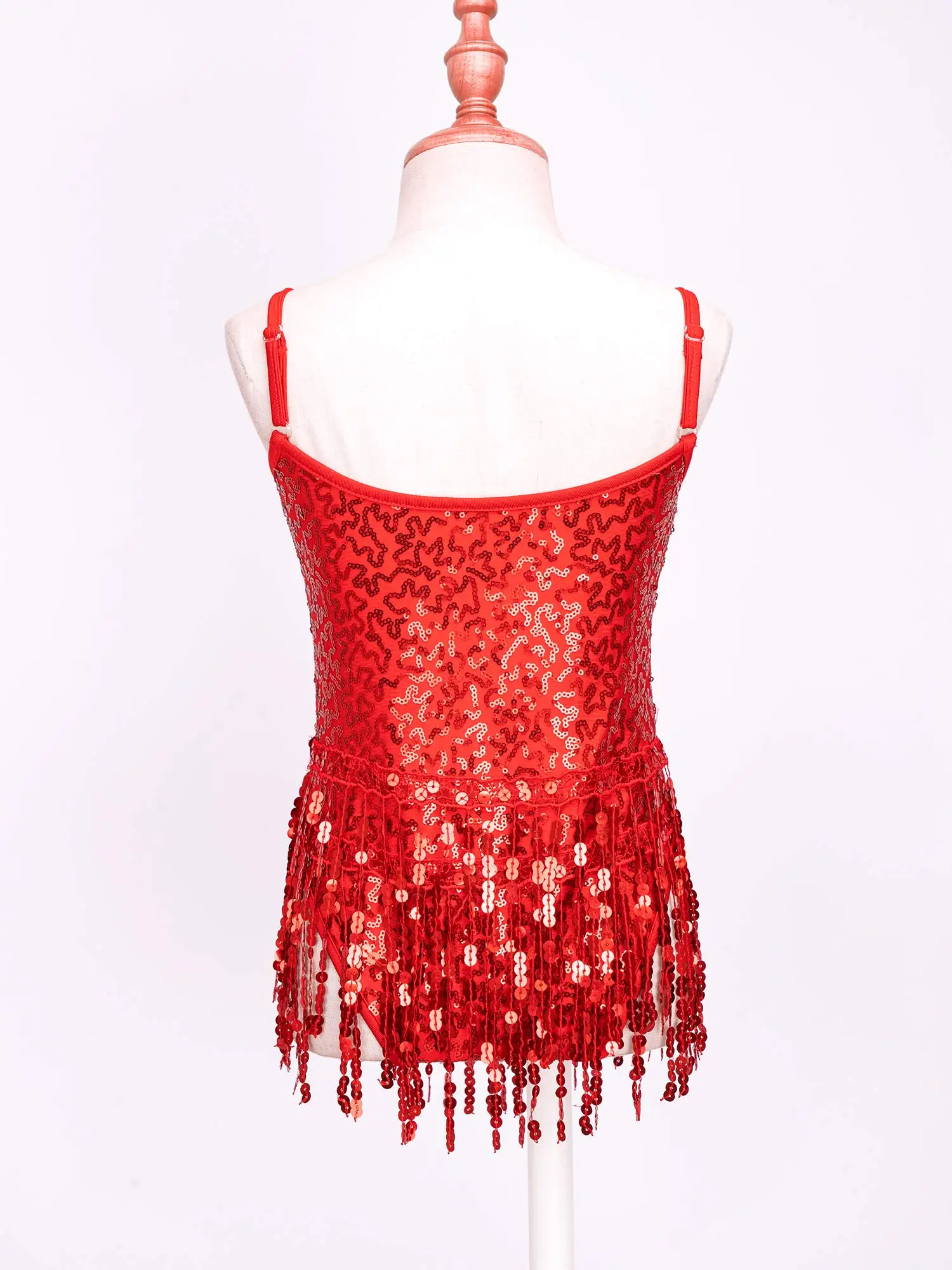 Dance Dress Dance Bodysuit Kids Girls Sequins Tassel Leotard Bodysuit Latin Jazz Dance Costumes Gymnastics Ballet Fringed Leotard Jumpsuits for Performance