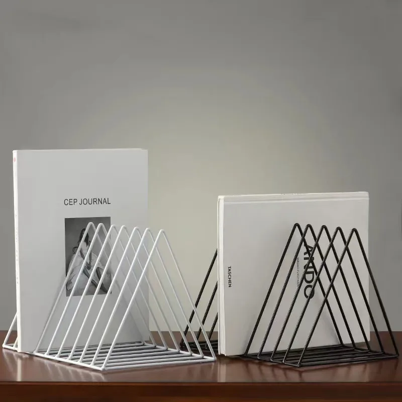Nordic Simple Iron Triangle Bookshelf Magazine Shelf Living Room Study Desktop Storage Decorative Bookstand