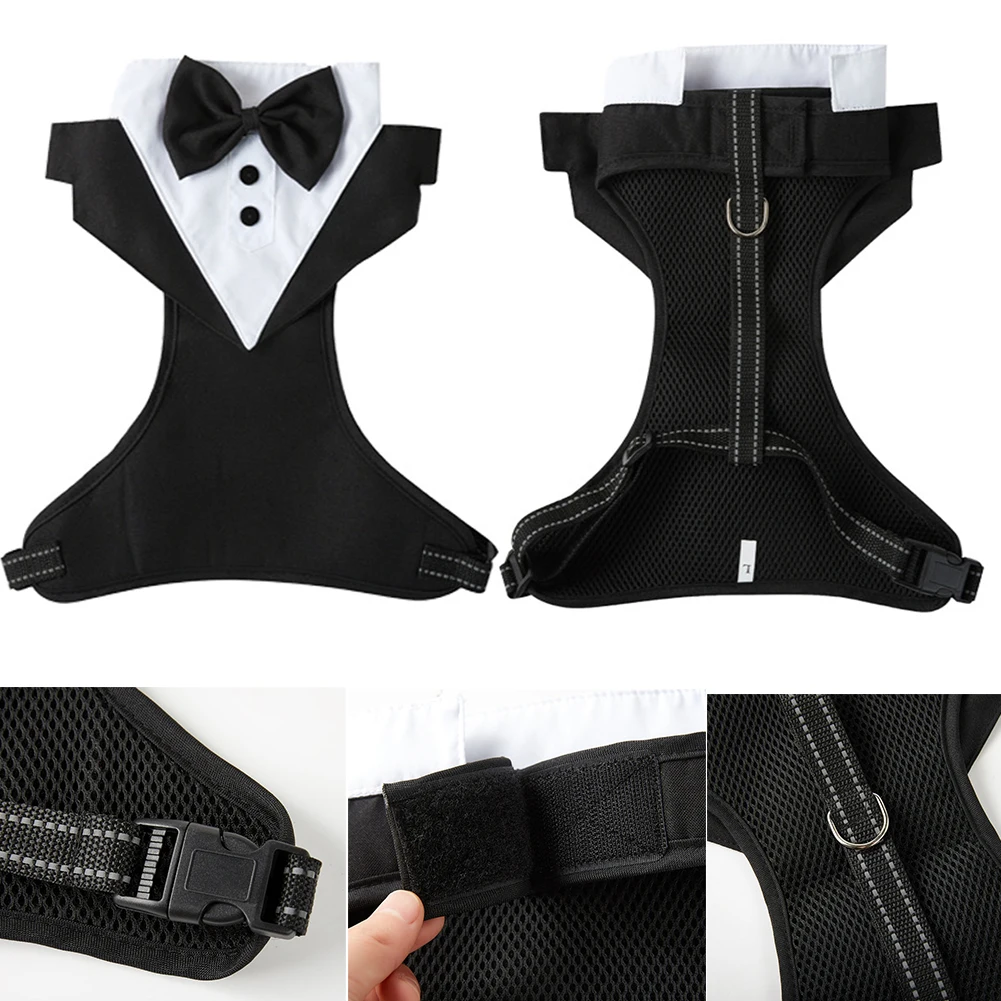 

Gentleman Dog Clothes Pets Harness Vest Chest Strap Wedding Party Suit Formal Shirt For Small Dogs Bowtie Tuxedo Puppy Costume