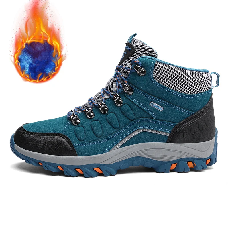 Hot Sale Winter Mens Hiking Boots Big Size 46 Plush Women Hiking Shoes Warm Fur Trekking Boots Men Outdoor Mountain Sneakers