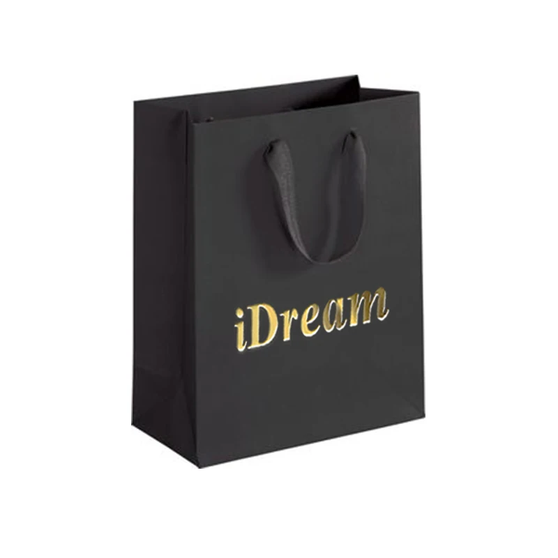 Bolsas de compras de papel negro personalizadas con embalaje de de sello caliente para empresas - Joyería y accesorios
