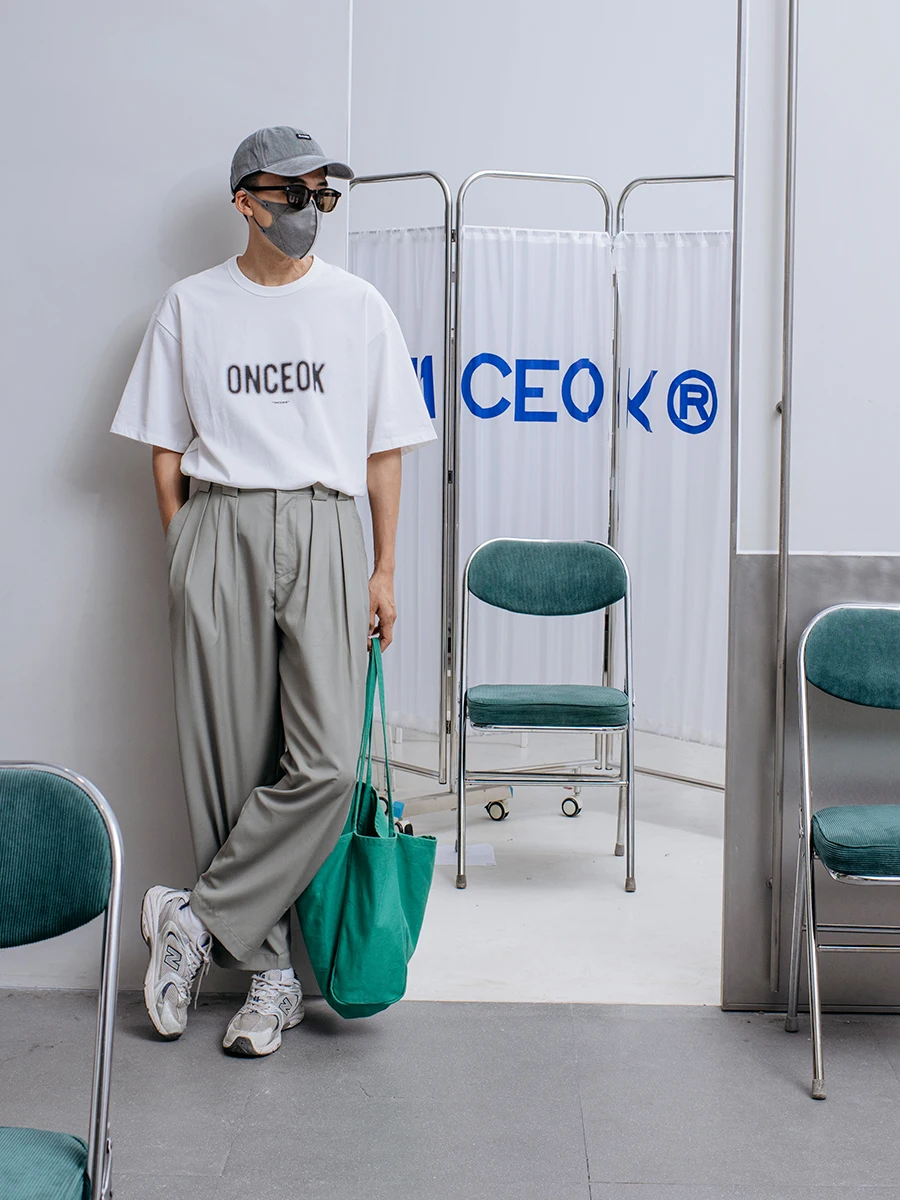 Onceok 플레이보드 남성용 캐주얼 솔리드 팬츠, 일본 패션, 다용도 하이 웨이스트, 얇은 세트 바지, 2024 여름