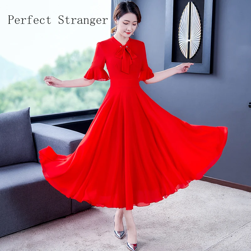 

New 3 Colors Solid Chiffon Beach Maxi Dresses 2024 Summer Elegant 5XL Bowknot Short Sleeve Dress Women Bodycon Vestidos