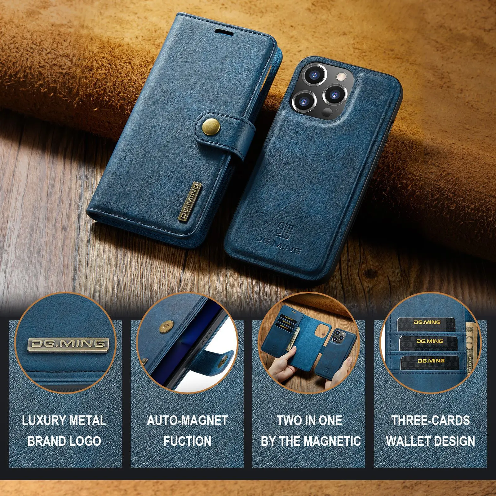 Premium 2-in-1 Detachable Leather Wallet Case with Magnetic Magsafe and 3 Card Slots