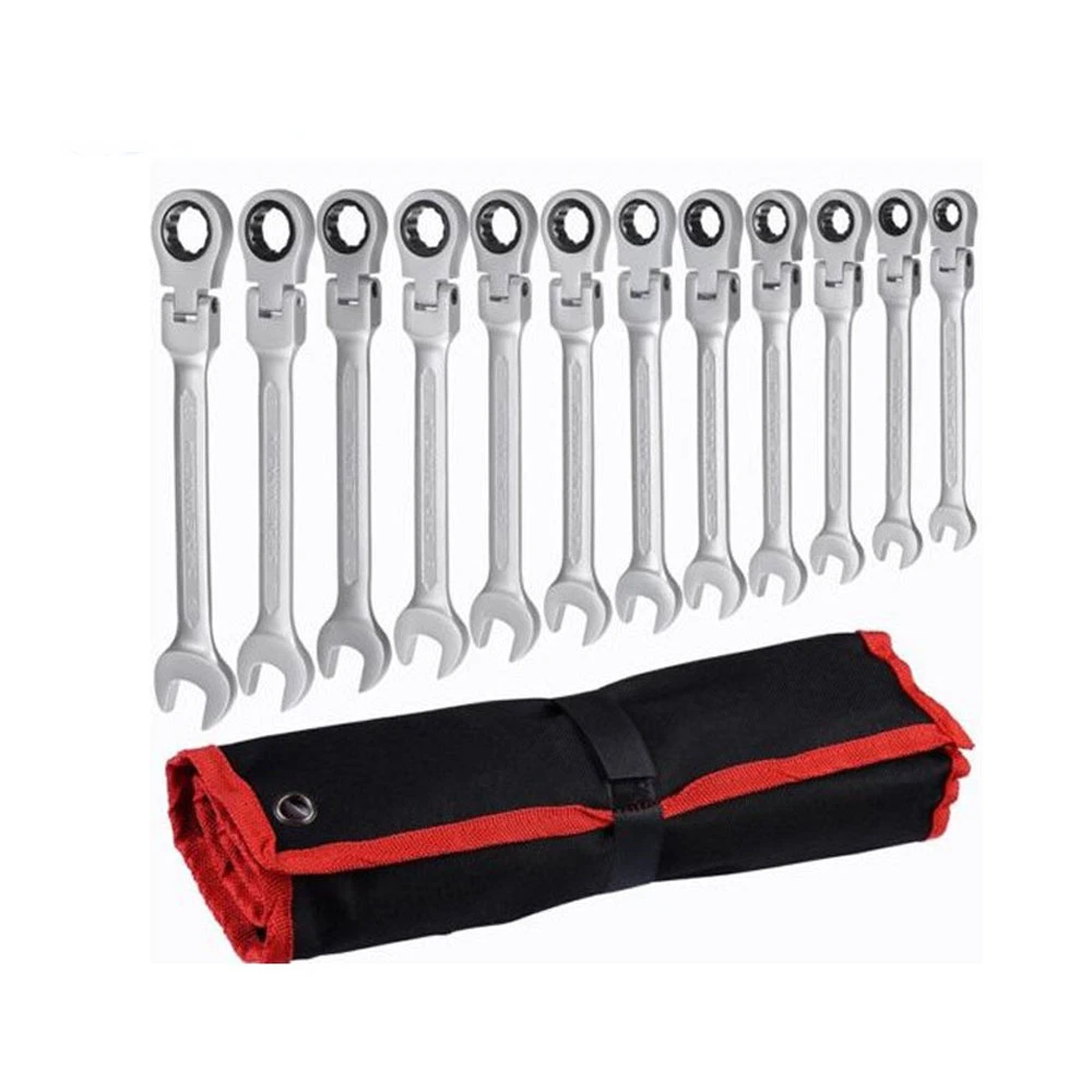 Flex Head Ratcheting Wrench Set Combination Ended Spanner kits Chrome Vanadium Steel Hand Tools