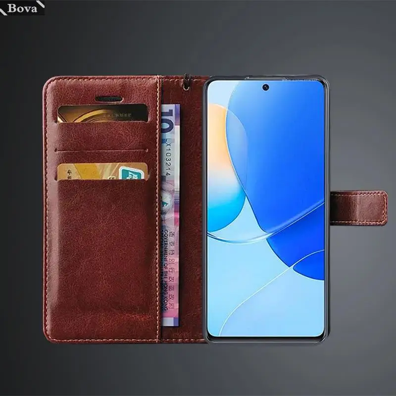 Premium PU Leather Retro Wallet Case - Card Holder Flip Cover for Huawei Nova 9 SE - Business Edition