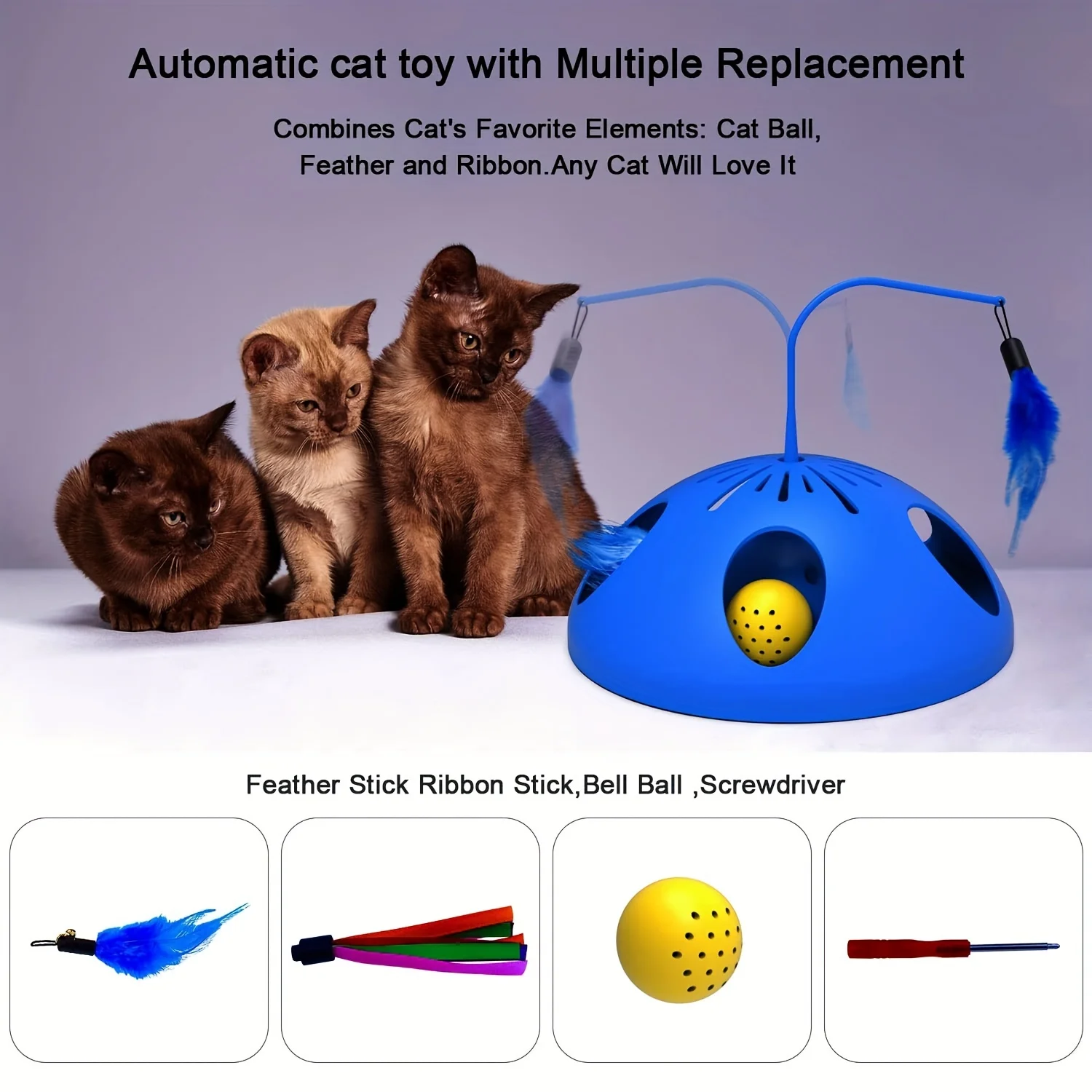 Toys Automatic Kitten Toys, 2 Speed Modes Electronic Cat Toys, Interactive Cat Toys For Indoor Cats With Feather And Bell Ball,