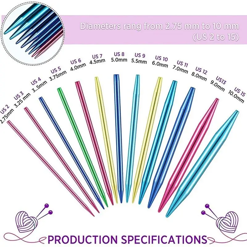 26 Piece Aluminum Circular Knitting Needles Set