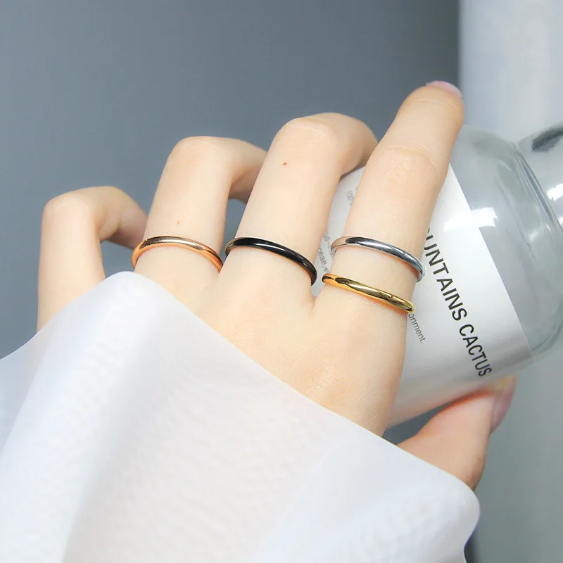 Wedding Rings Wedding Rings for Women Titanium Steel Black Gold-color Korean Kid Jewelry Men Simple Fashion Classic Tail Single Ring Gift 2mm