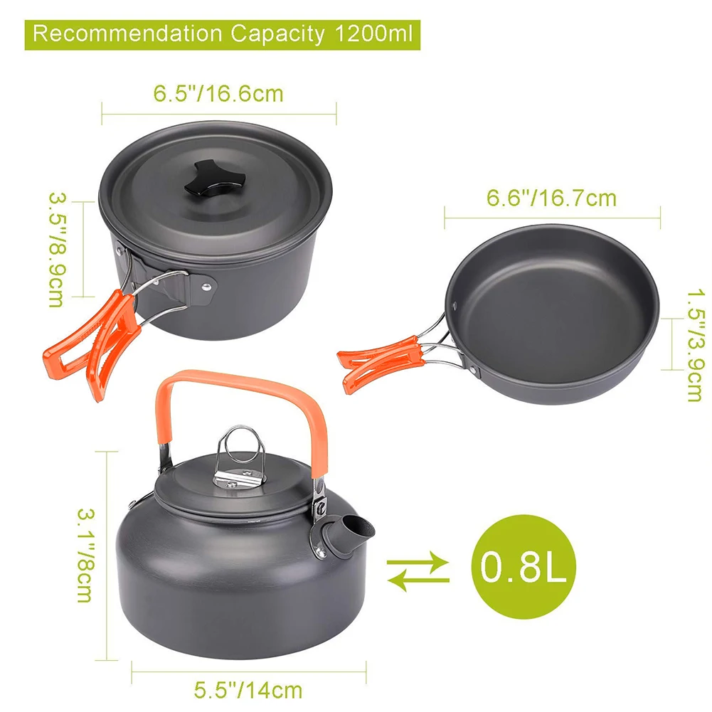 Kettle Pot Pan Cookset Nonstick Lightweight Cookware Kit Portable Ultralight Picnic Tableware Camping Hiking Supplies