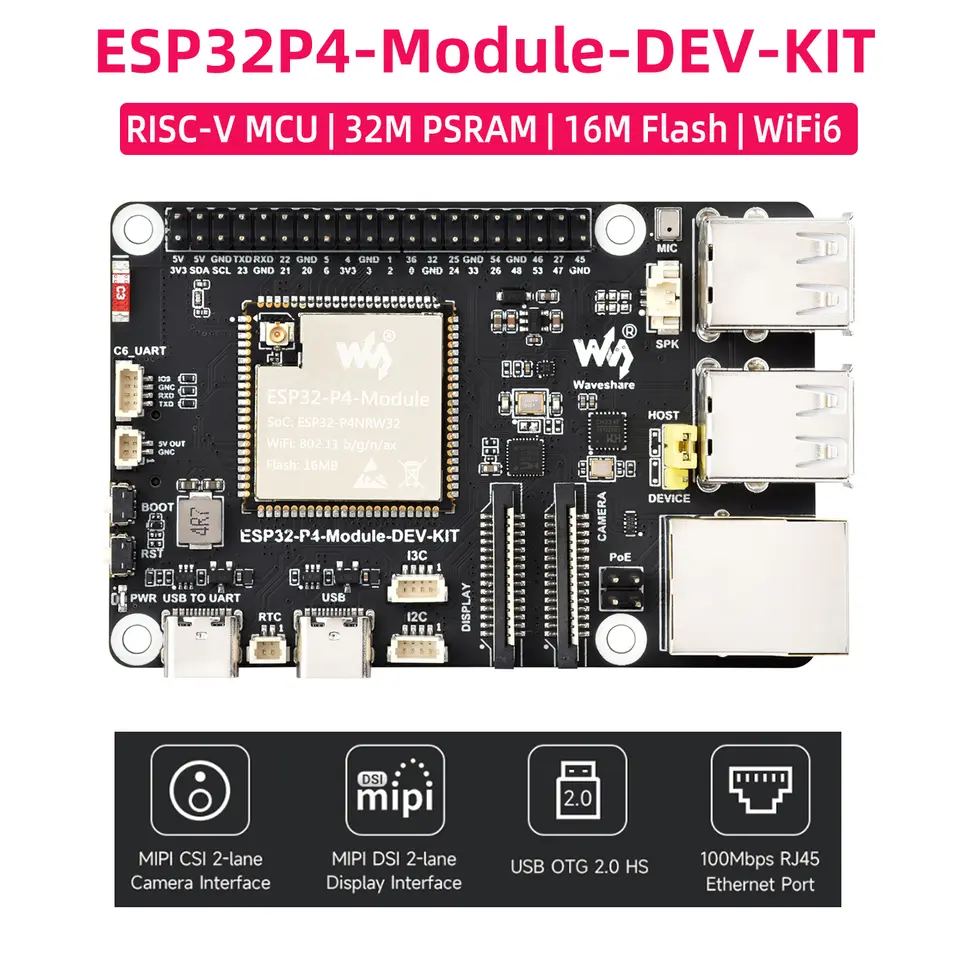 ESP32-P4-Module-DEV-KIT ESP32-P4 Development Board with ESP32-C6 WiFi 6 Bluetooth 5 BLE MIPI CSI DSI RJ45 USB PoE Port Speaker image 1