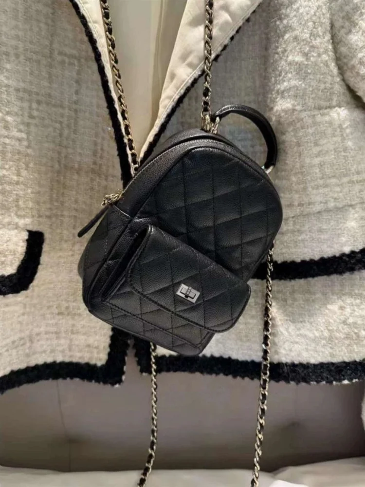 Mini PU Leather Diamond Lattice Chain Backpack Preppy Style Vintage Handbag Fashion School Backpack