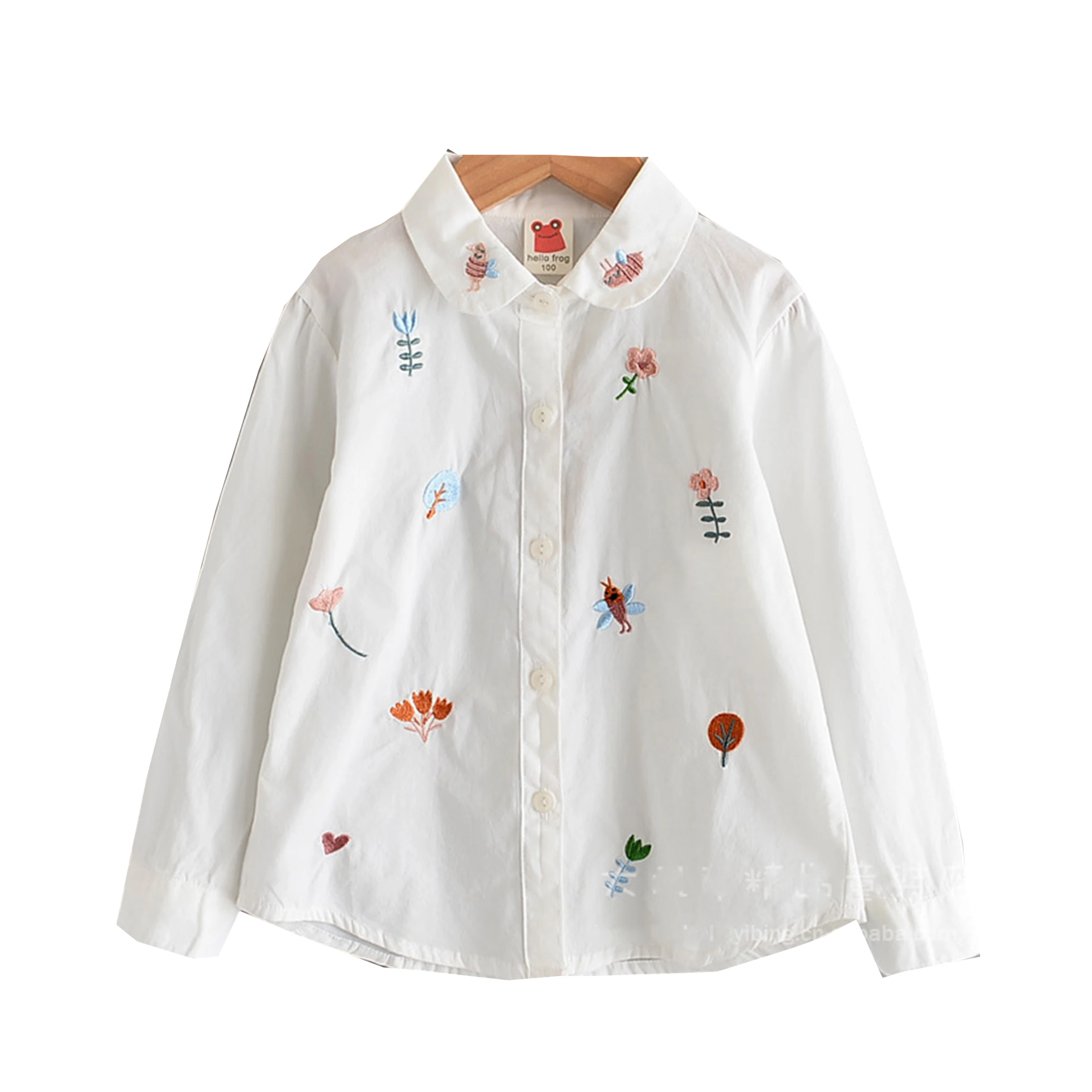 Kids Shirts Girls Blouses Long Sleeve Autumn Spring Kids Clothes Girls 8 To 12 Cartoon Fox Embroidery Tops Cotton School Shirts