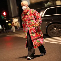 Couple Winter Thickened Warm Bread Cotton Jacket Northeast Big Flower Chinese Big Coat Outdoor Trekking Travel Camping Stormsuit