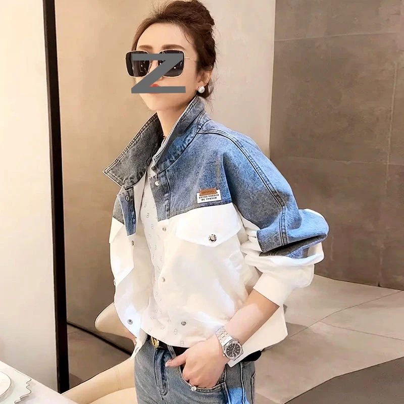 

2023 New Explosion Cowboy coat female spring and autumn new splicing embroidery coloured cowboy clothes women's jacket 09