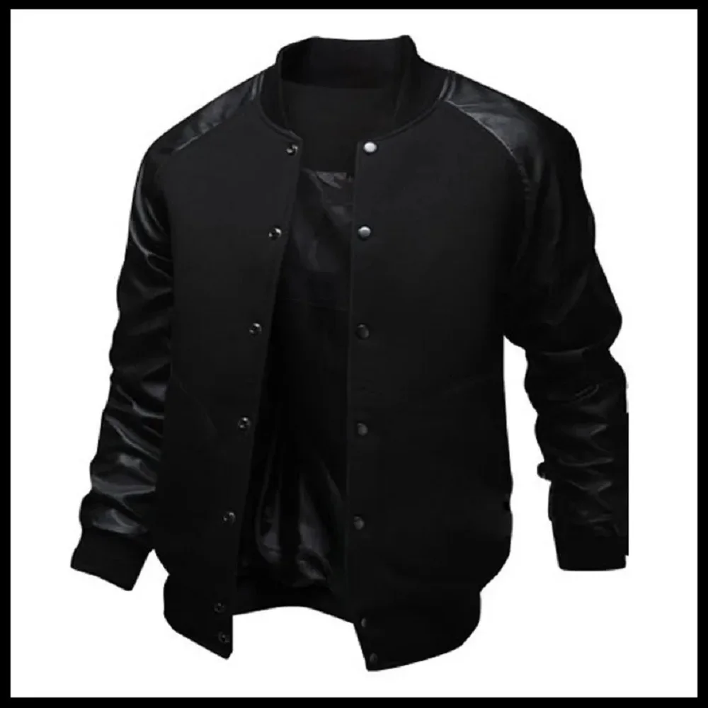 Youth Men's Baseball Coats Patchwork PU Sleeve Stand Collar Jackets Outerwear JURASSIC PARK Dinosaur World Graphic Men Jacket 6