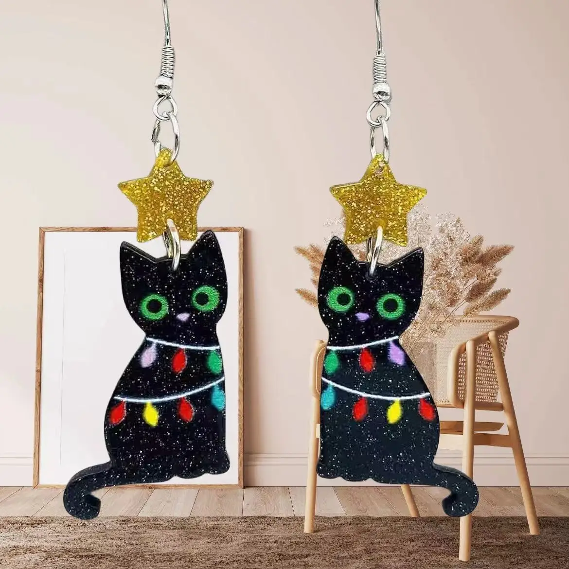 Ladies' fashionable cat design with cute earrings 2