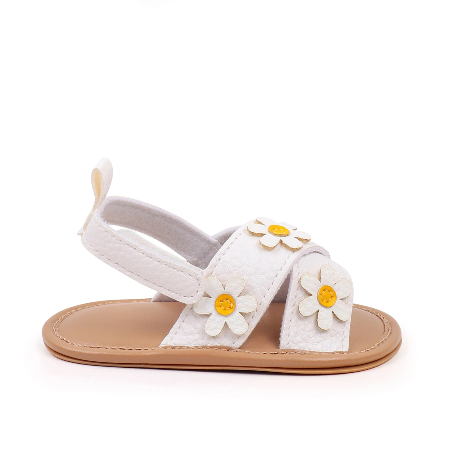 Summer Baby Shoes Girls Sandals PU Leather 3D Flower First Walking Non-Slip Soft Sole Newborn Prewalkers Flat Shoes