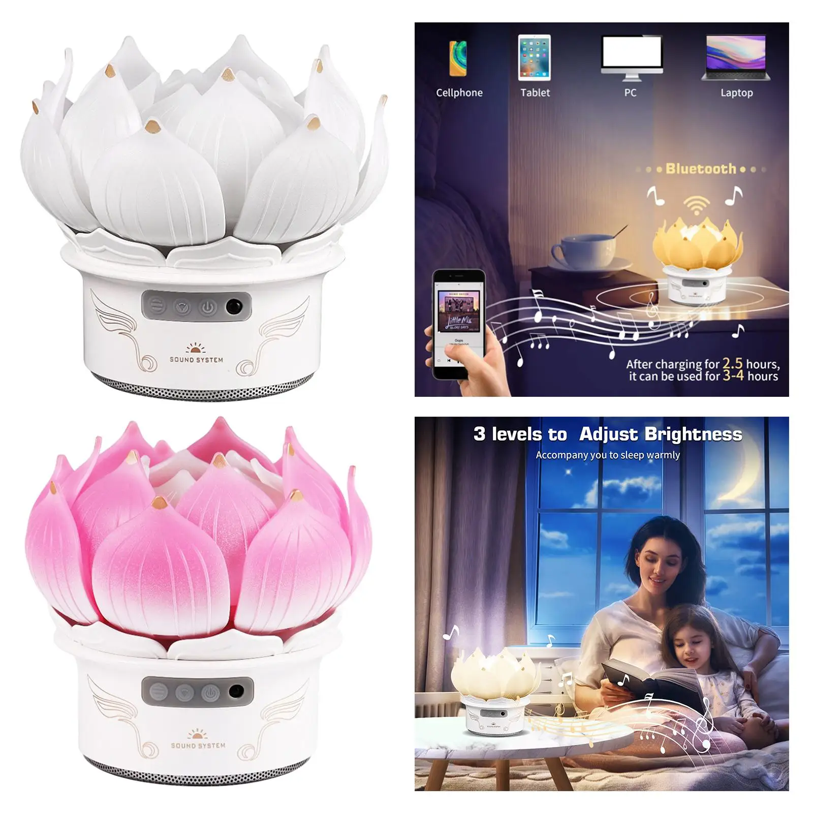 Lotus Shape Light USB Charging Portable Creative with Sound Night Light Sound Machine for Birthday Gift Party Boys Girls
