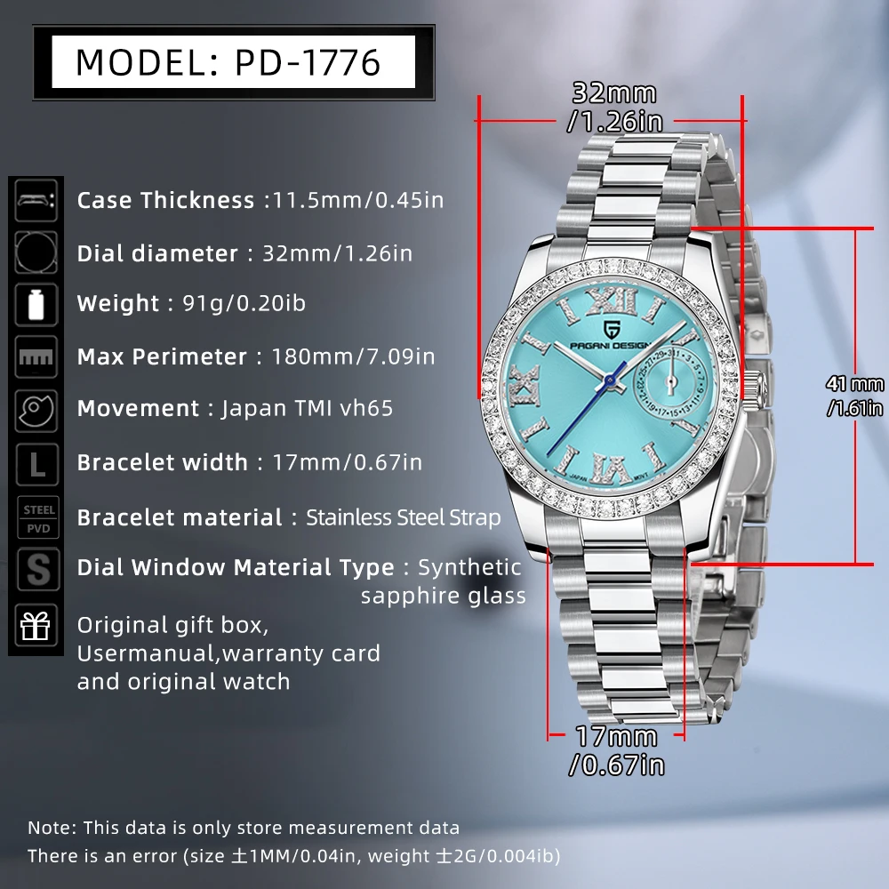 PAGANI DESIGN 2023 New 32MM Women's Quartz Watch Diving Stainless Steel Sapphire Glass 100m Waterproof Releoj Para Mujer Clock