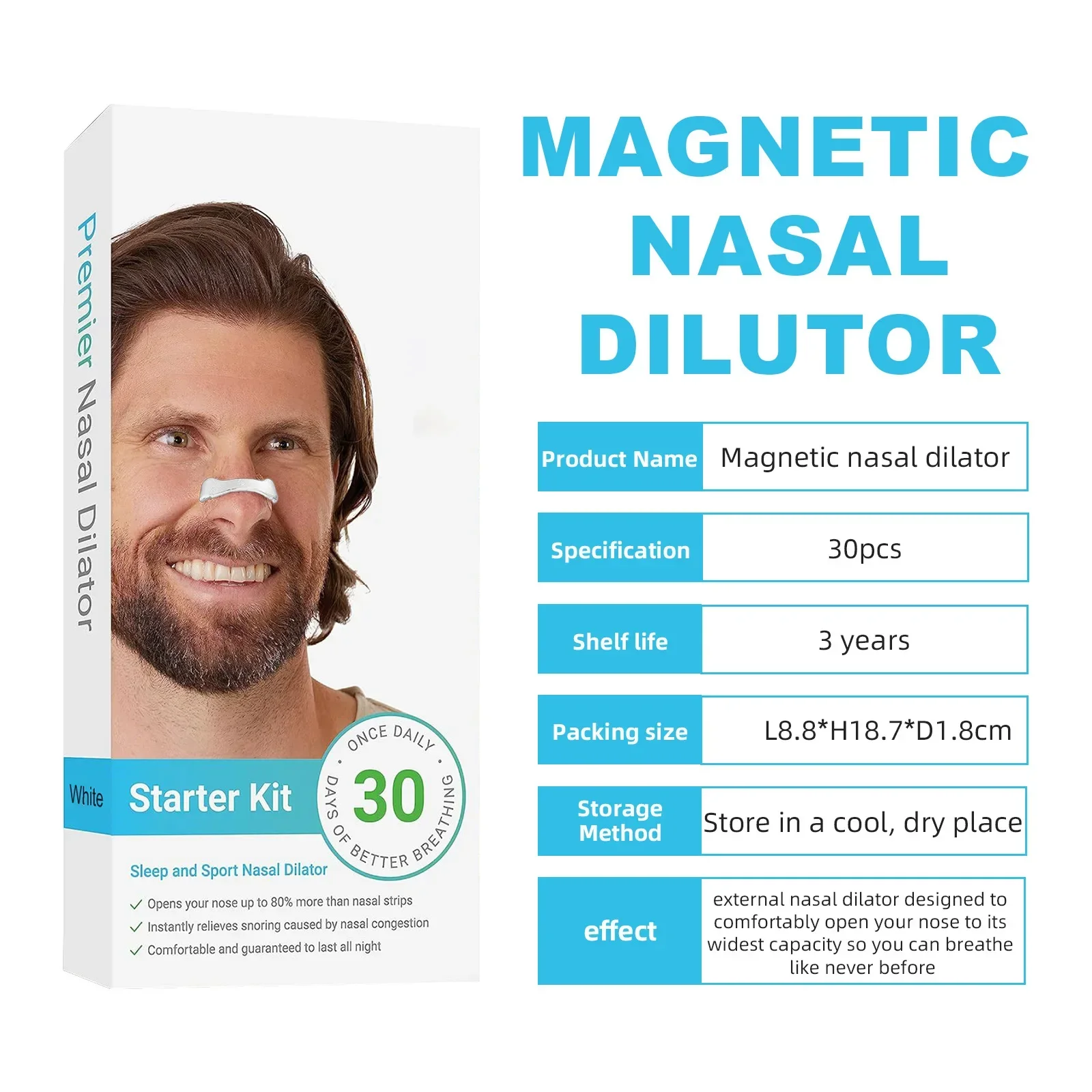 Sport Nasal Dilator Sleep Nasal Breathing Dilators Starter Kit Nose Breathe Strips Magnetic Strips Reduce Snoring 60PCS stop snoring nose clip nasal breathing dilator nasal strips nose strips stop snoring snoring nose strips stop snoring patch anti snoring patch sleep aid instrument