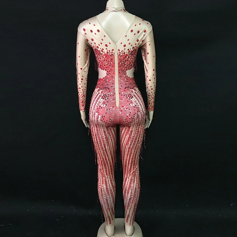 Bright red monkey dancing for women with purple and Bora stones birthday party bar stretch suit singer