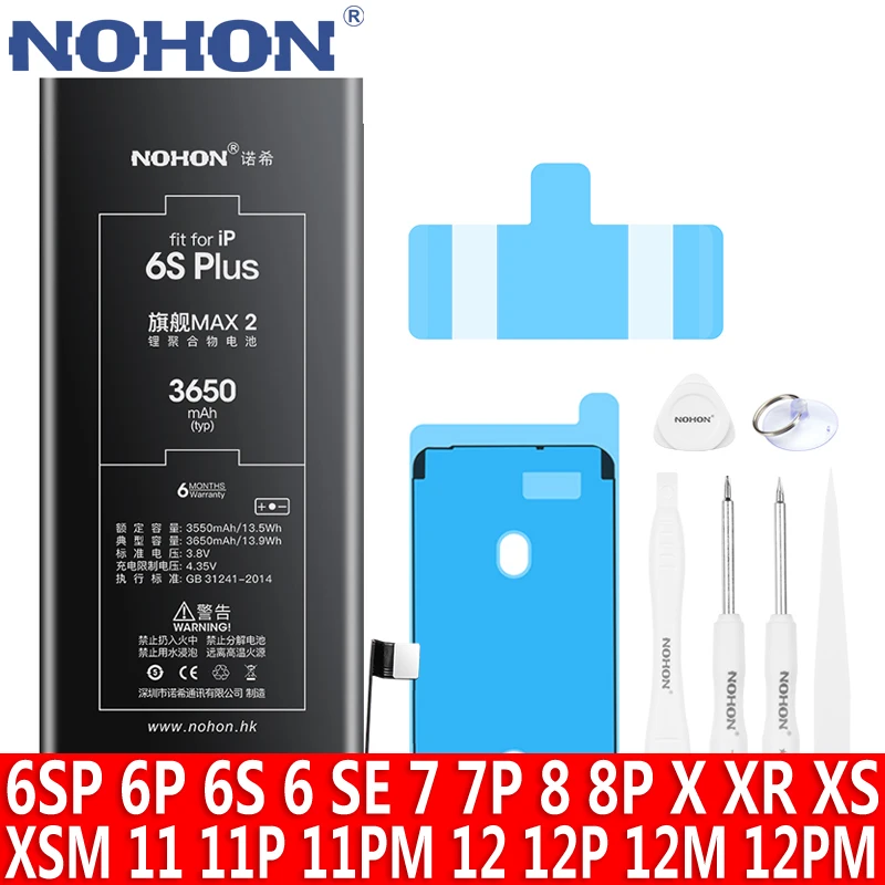 Nohon High Capacity Battery For Apple Iphone 6s 8 Plus 7 12 Pro Max 11 ...