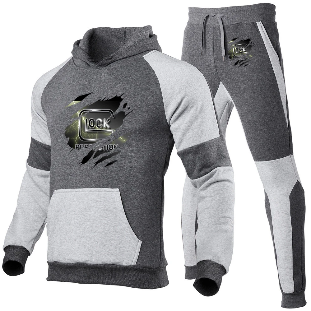 2023 fashion spring and autumn Glock perfect shooting printing sports hip-hop hoodie+sweatpants popular patchwork suit