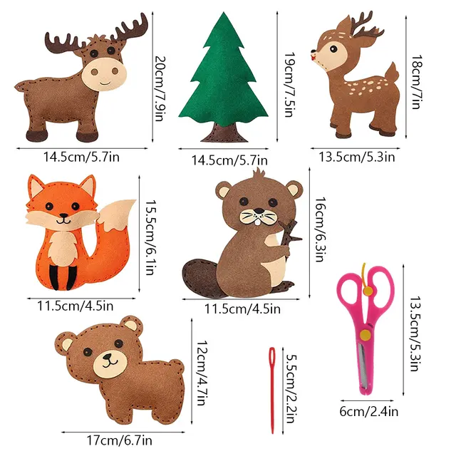 Woodland Animals Craft Kit Forest Creatures DIY Sewing Felt Plush Animals For Kids Beginners Educational Sewing Set Kids Art Toy 3
