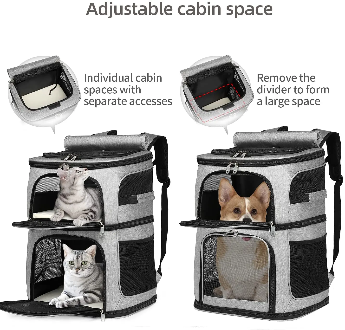 Double Layer Cat Carrier Backpack Removable Cat Carrier for 2 Cats For  Small Medium Dogs Cats Breathable Pet Backpack Travel Bag