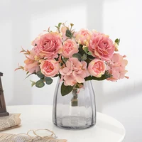 Artificial Flowers Retro Silk Rose Bouquet Hydrangea Peony Vintage Bride Holding Fake Plants Home Wedding Decoration Accessories 4