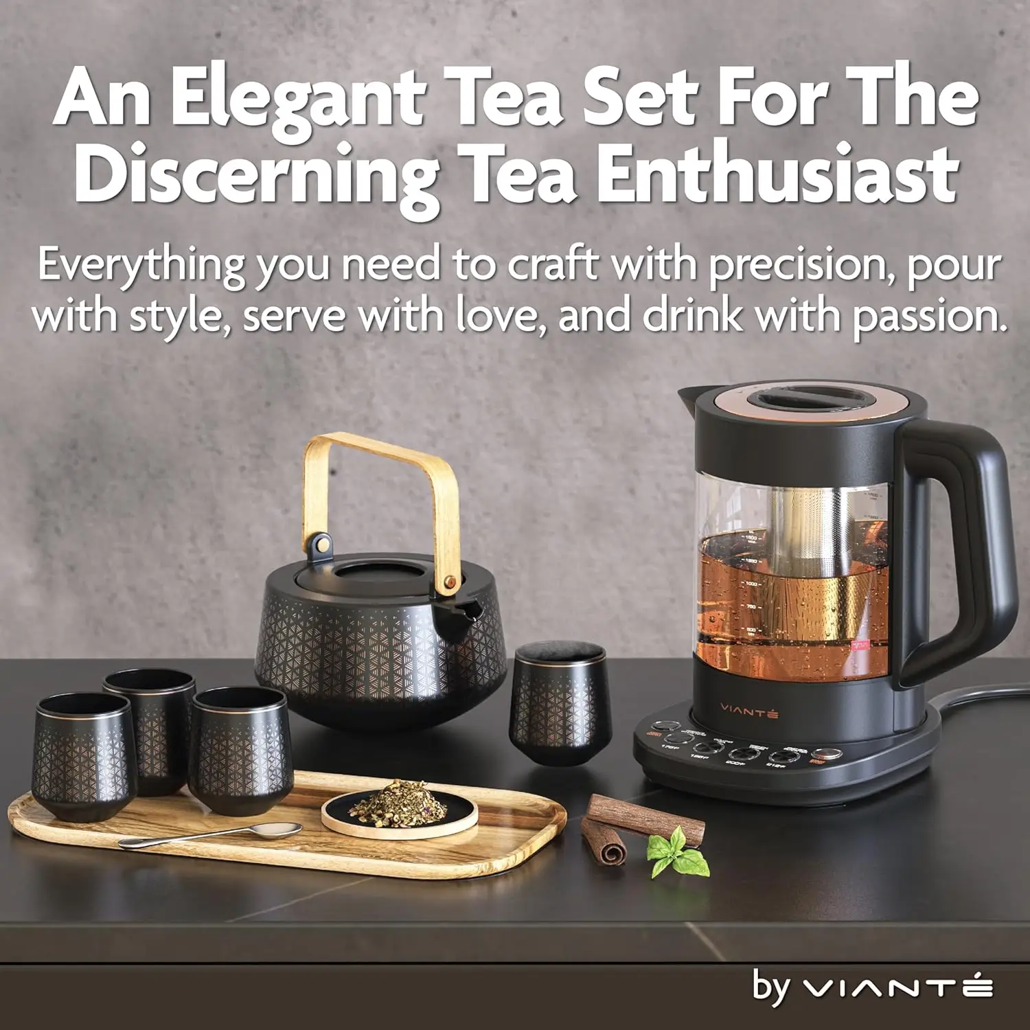 Luxury Tea Set. Electric Kettle with Tea Infuser for Loose Leaf And Ceramic Serving Set. Pot And Cups Set With Wo 2